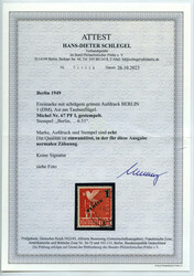 1 auf 3 M. Grünaufdruck 1949 mit dem Plattenfehler "I = Ast am ...